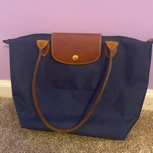 Longchamp Small Navy And Brown Tote Bag